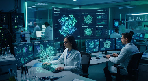 Laboratory setting representing pharmaceutical research.